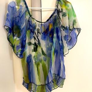 Multi Colored Top. Colors Purple, Blue, Yellow, White, Lime, Gold. S (L)
